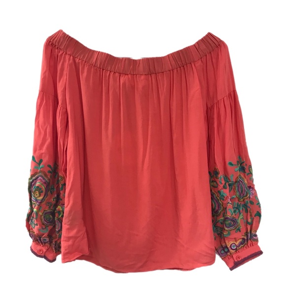 Line & Dot Coral Orange Off Shoulder Blouse - Picture 2 of 8